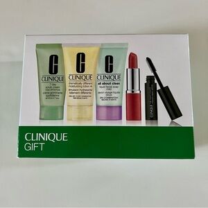 Clinique Gift Set Travel Size 5 Piece Skincare Makeup Lotion Mascara Lipstick